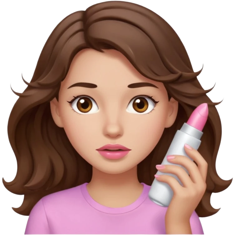 girl with wavy long brown hair, brown eyes, light to medium complexion, long lashes, light pink lipstick, wearing light pink shirt, sweating emoji