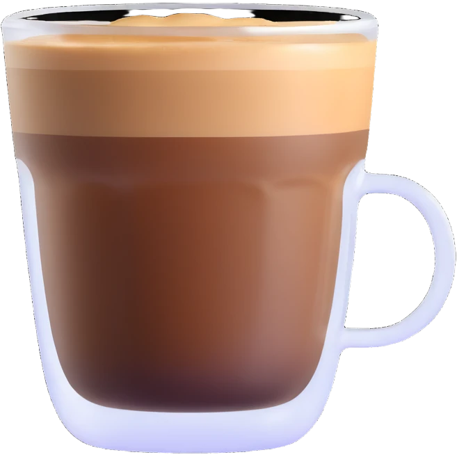 Small Gibraltar glass with cortado espresso, light brown color on top (NOT WHITE), deepening to darker brown at bottom, smooth surface, no froth or swirl emoji