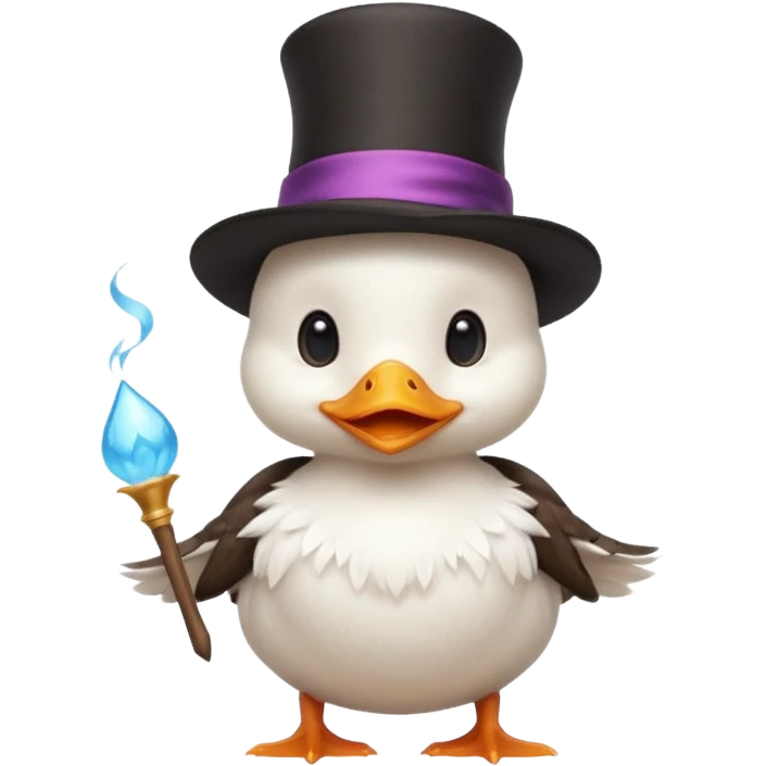 white baby duck with magician hat
 emoji