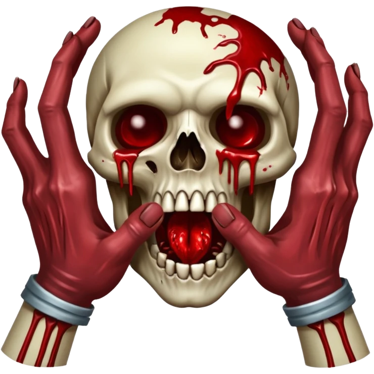 Alaskan Zombies 🧟‍♂️ with their hands reaching out to attack and bite. Covered in blood and rotting flesh,  in the style of your bleeding skull art. emoji