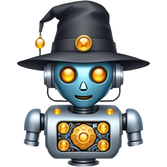 Робот колдун с оголенным мозгом в шапке  emoji