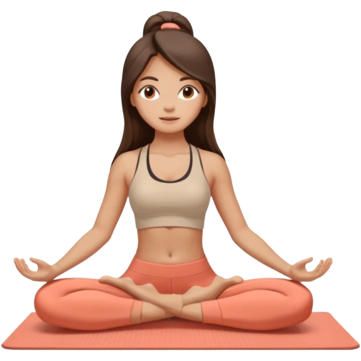 Девушка брюнетка с длинными волосами, костями глазами занимается йогой. Картинка должна были в цветах: бежевый, коралловый и коричневый emoji