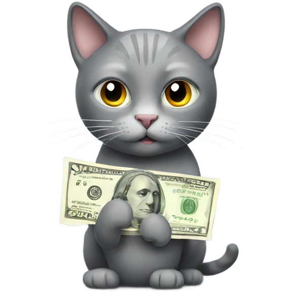 Gray cat with money emoji