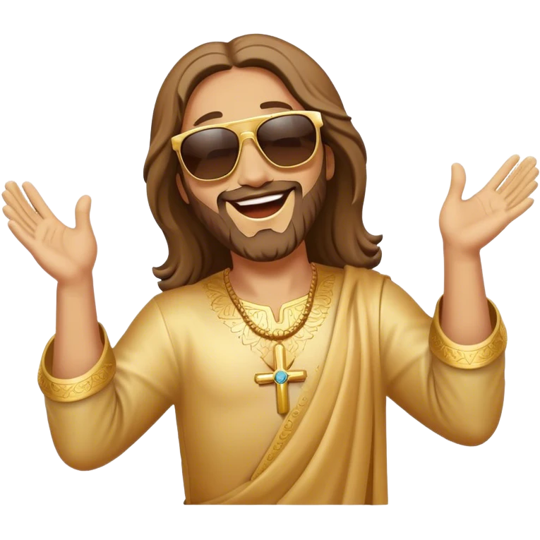 dancing figure of rejoicing Jesus with  sunglases golden  emoji