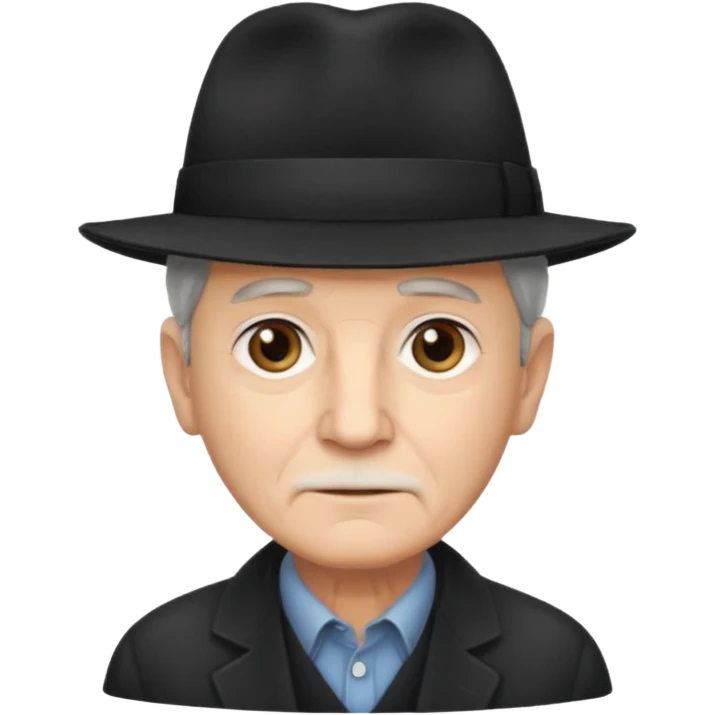 A light-skinned old man with short dark hair, and a black fedora, with an oval face and calm look. emoji