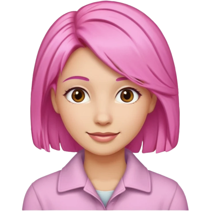 A light-skinned woman with pink hair styled, brown eyes, and a gentle smile. emoji