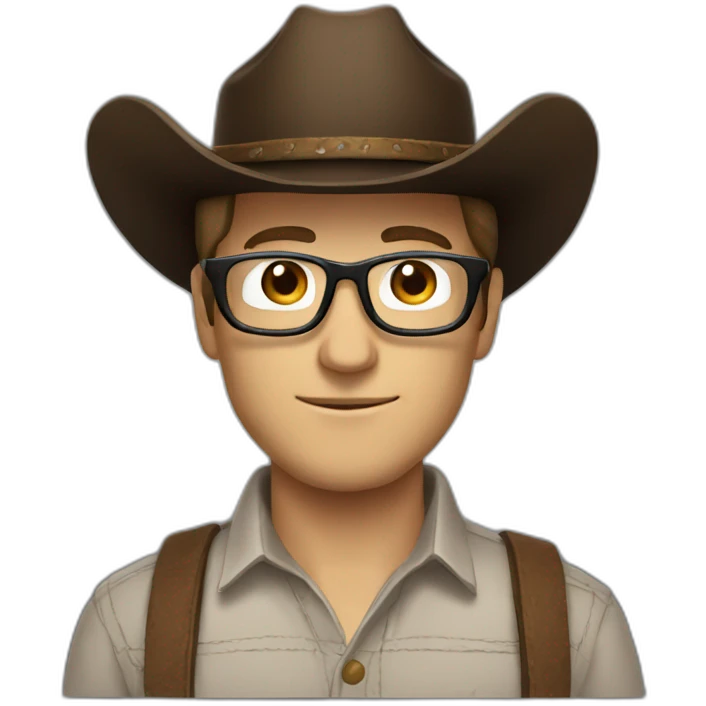 white man with cowboy hat and dark hair and glasses emoji