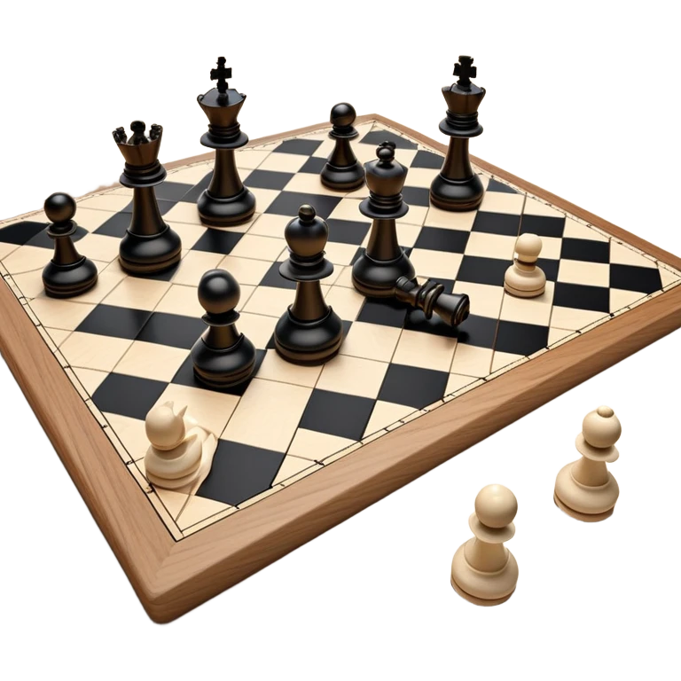 A chessboard with a few strategically placed pieces, including a king, queen, and pawns. The scene highlights the classic black and white squares of the board, emphasizing strategy and thoughtfulness in the game of chess. emoji