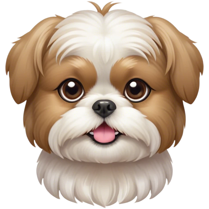 Cinematic Cute Shih Tzu Portrait Emoji, Head playfully tilted with large, sparkling eyes and a fluffy, endearing fur in gentle, pastel tones, simplified yet irresistibly charming, highly detailed, glowing with a warm, cuddly radiance, high shine, radiating affectionate and joyful energy, styled with a soft, playful outline, capturing the essence of a cute Shih Tzu that seems destined to charm everyone in its path! emoji