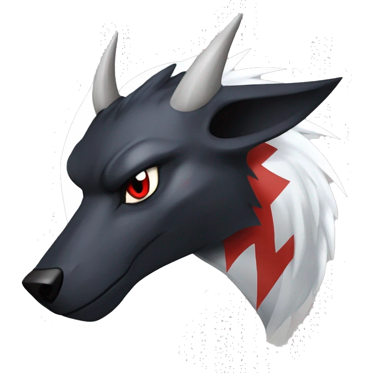 Black Cool Edgy Nargacuga-Houndoom-Garchomp-Absol Fakémon  with White and Red Edgy markings emoji