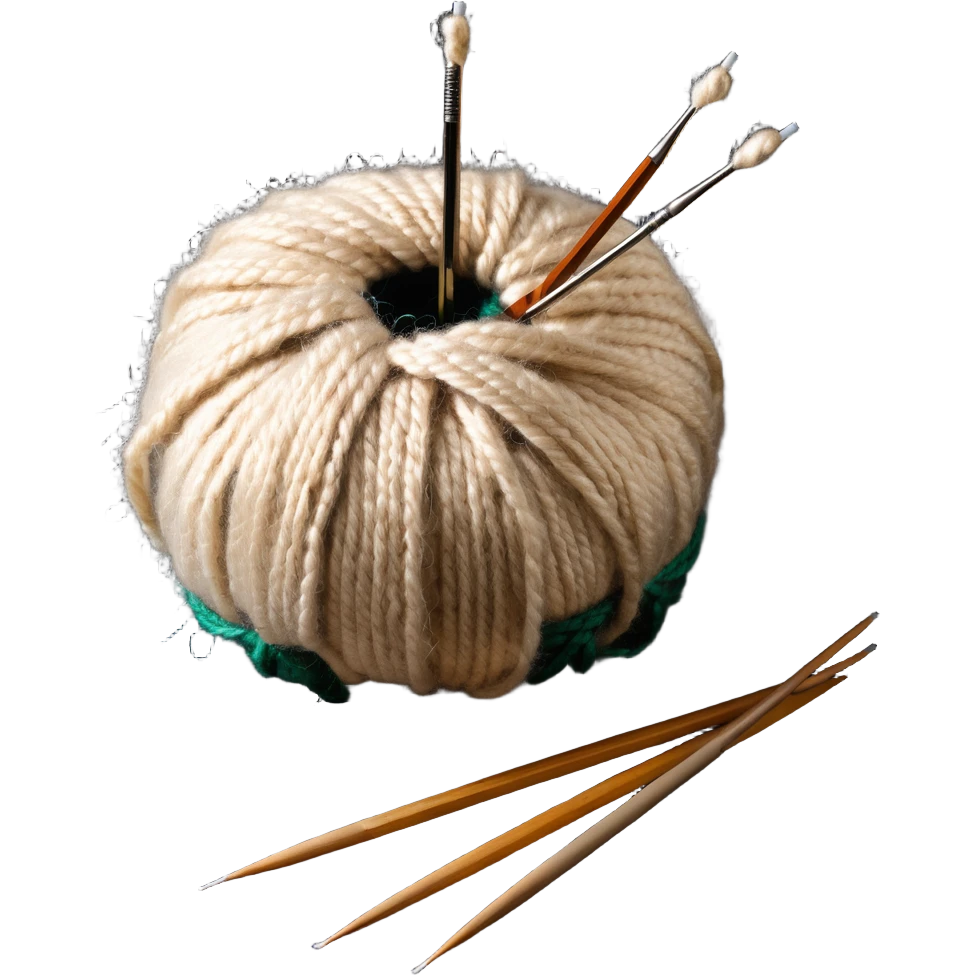 ball of beige mohair wool with knitting needles emoji