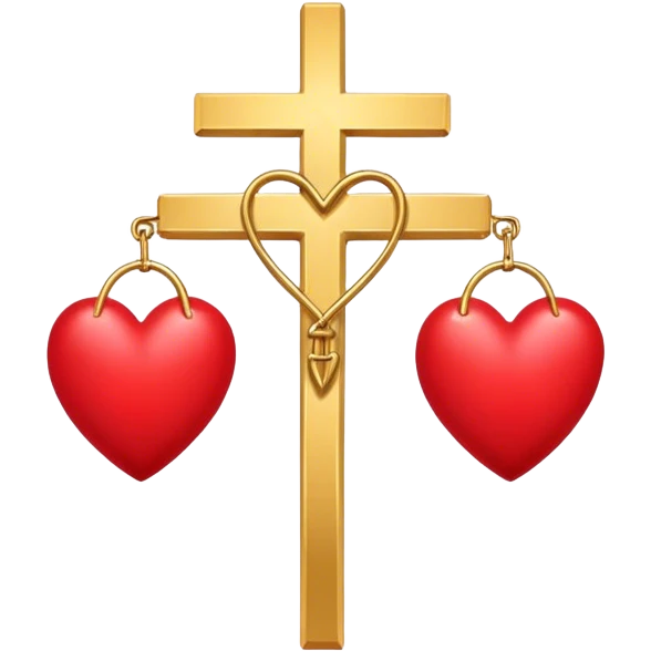 Two red  hearts connected by a simple gold cross  emoji