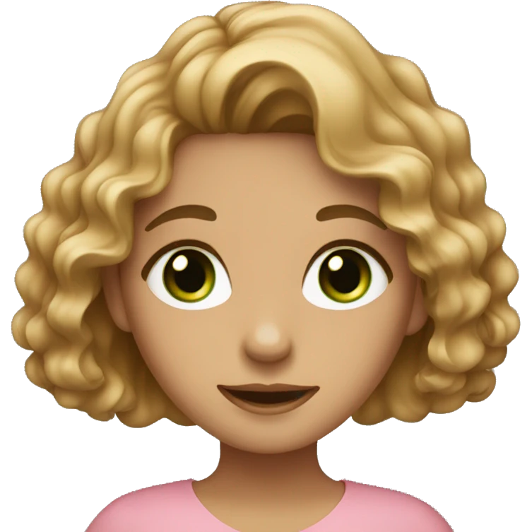 Girl with a pink dress with green eyes and wavy hair light brown emoji