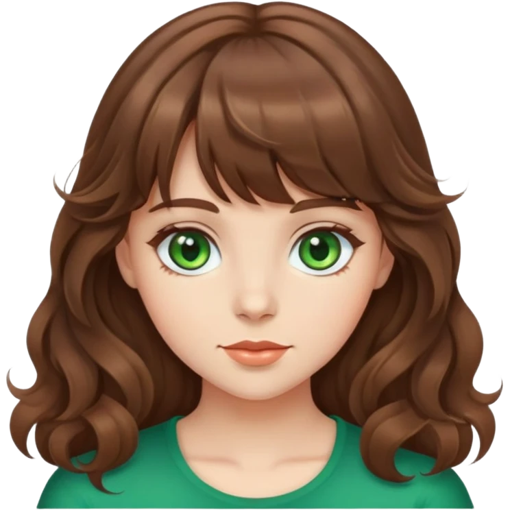 brown wavy hair with bangs girl green eyes emoji
