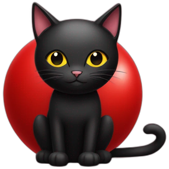 black cat on top of giant red ball emoji