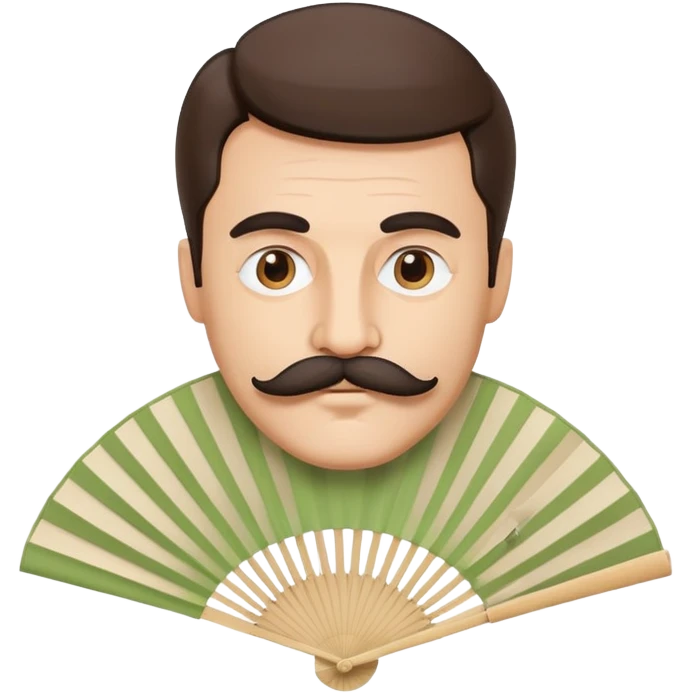 Folding paper fan with an Italian man with mustache printed as decoration on the fan surface emoji