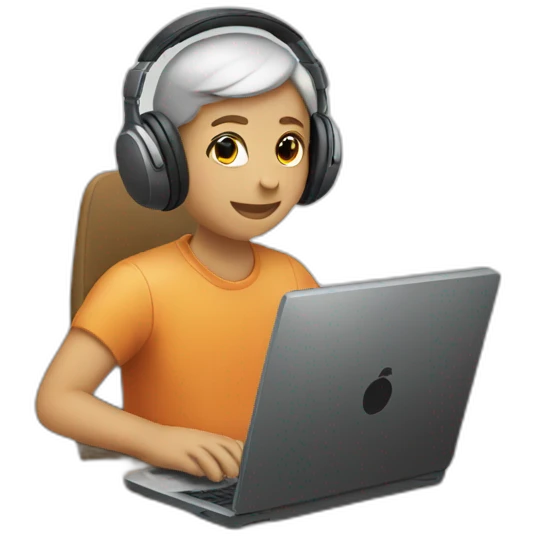 person sitting in front of a computer with headphones on emoji