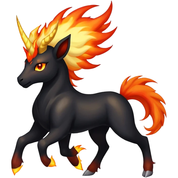 Shiny Exotic Gothic Rapidash-Houndoom-Pokémon-Fakémon-hybrid-creature emoji