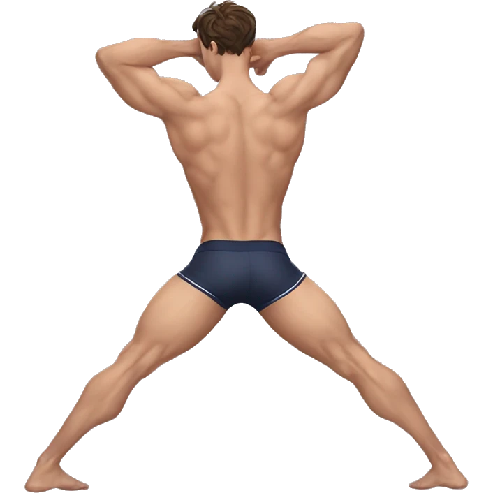 Jacob Elordi in a jock, backwards view, stretching glutes emoji