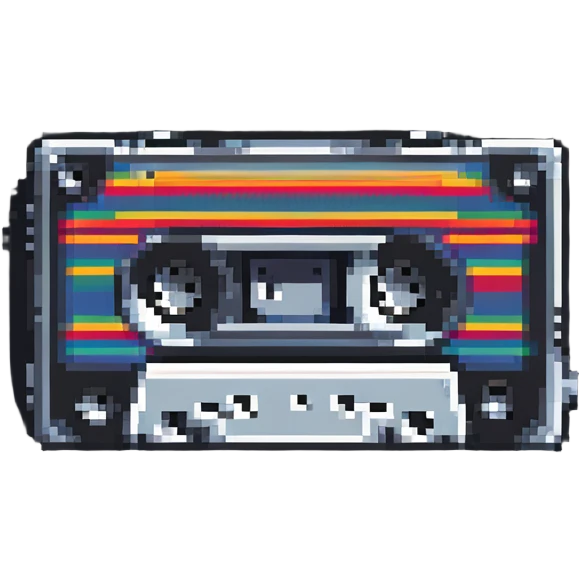 A retro pixel art cassette tape with vibrant colors emoji