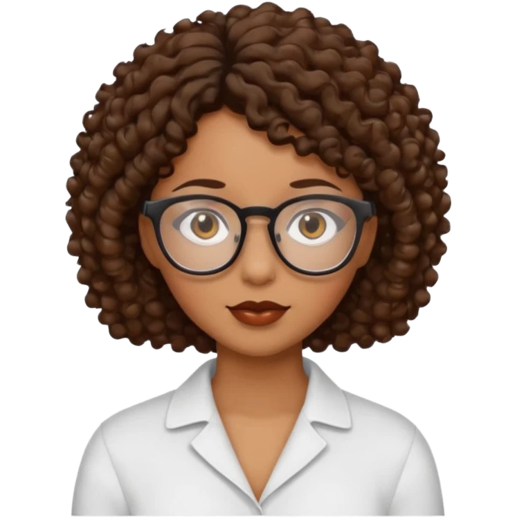 black woman brown eyes brown short curly hair with glasses emoji