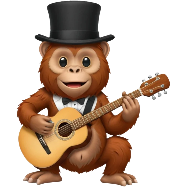orangutan playing the guitar while wearing a top hat emoji