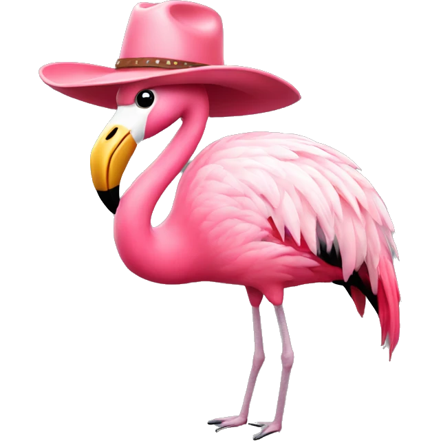 Flamingo wearing cowboy hat emoji