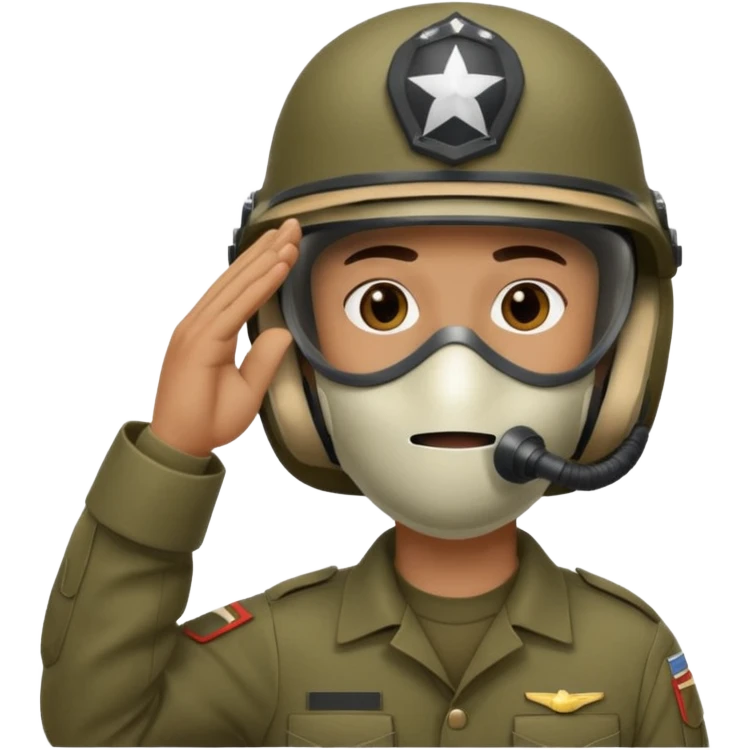 Soldier saluting with helmet + mouth mask emoji