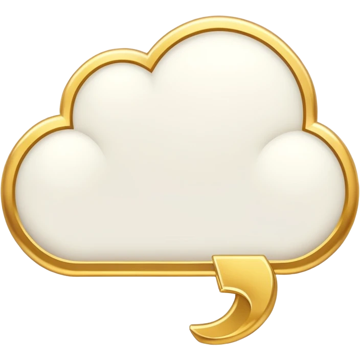 A white thought bubble with golden details and accents emoji