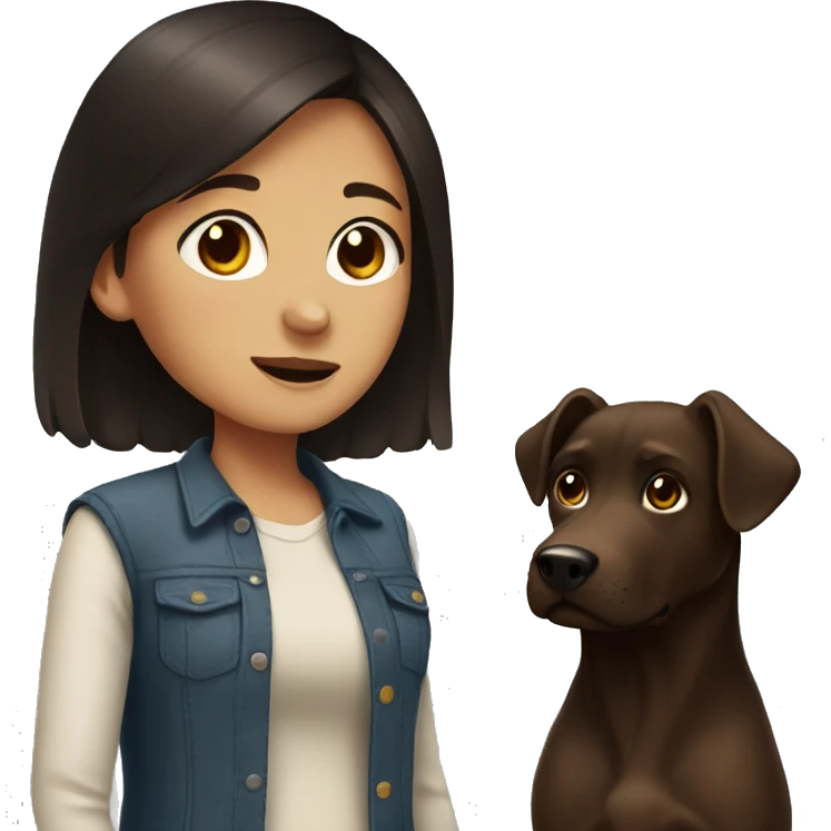 Dark haired girl with brown dog emoji