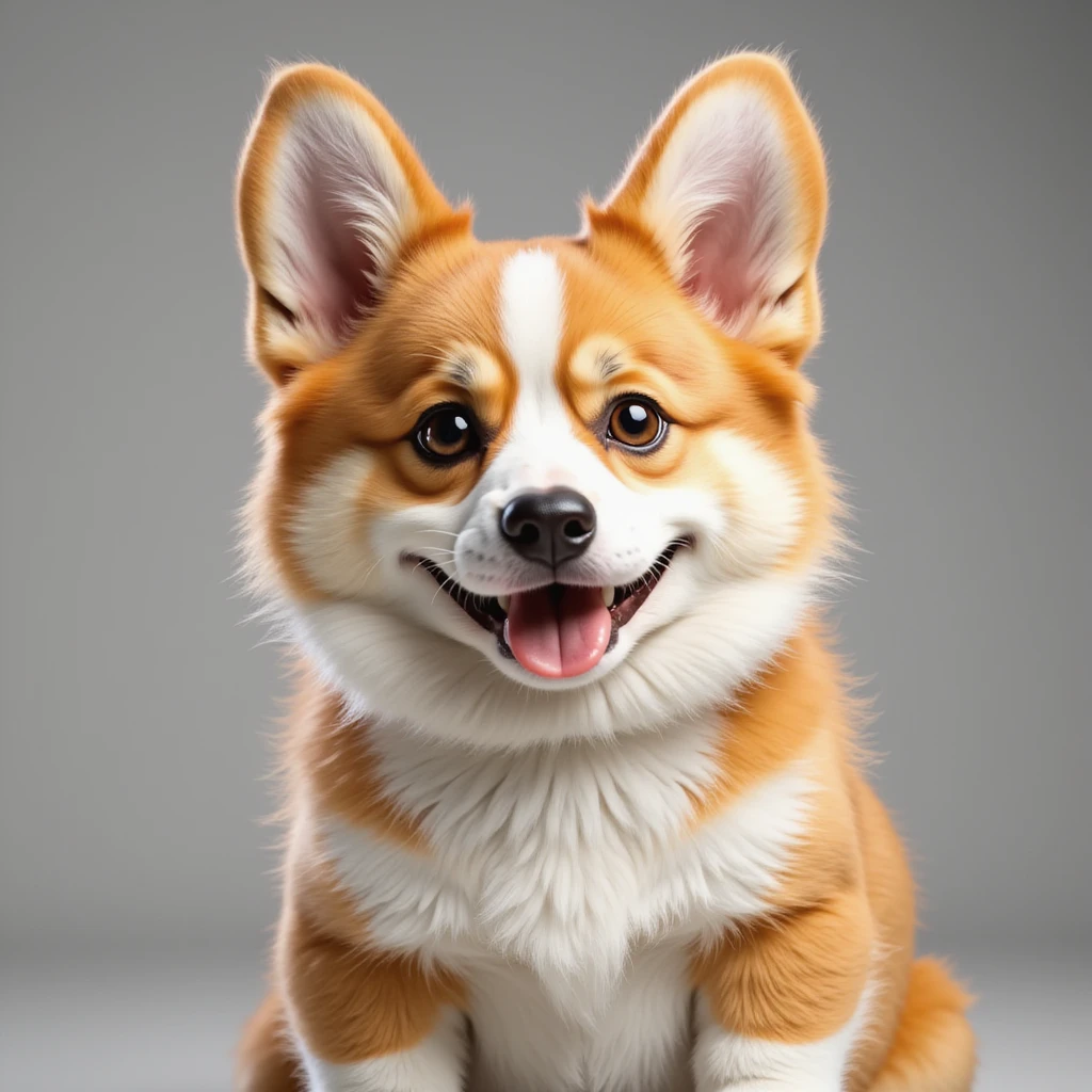 photorealistic handsome male corgi, friendly expression, fluffy fur emoji