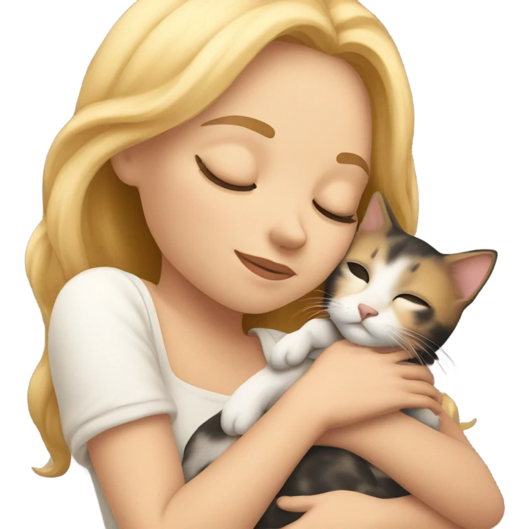 blonde girl sleeping with calico kitty emoji