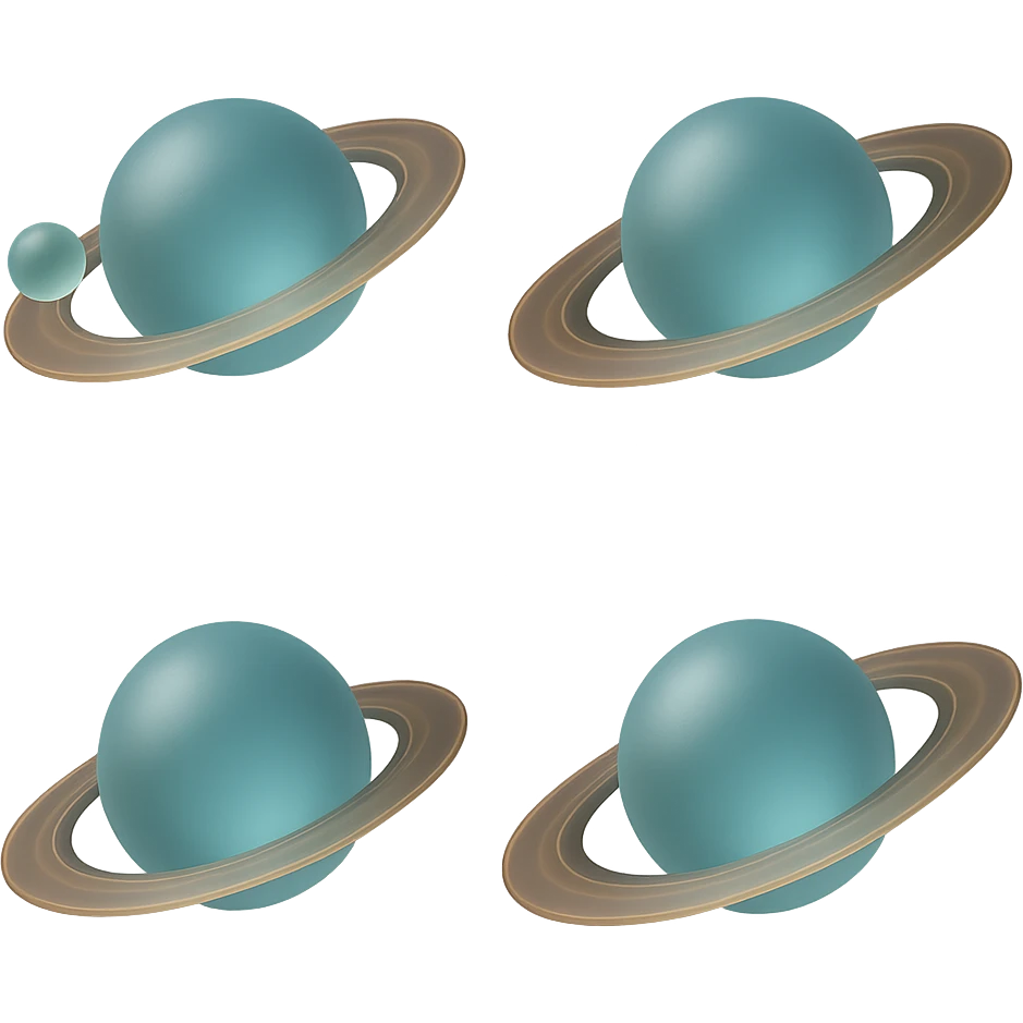 Add a moon orbiting Saturn in matte glass style, with no background. emoji