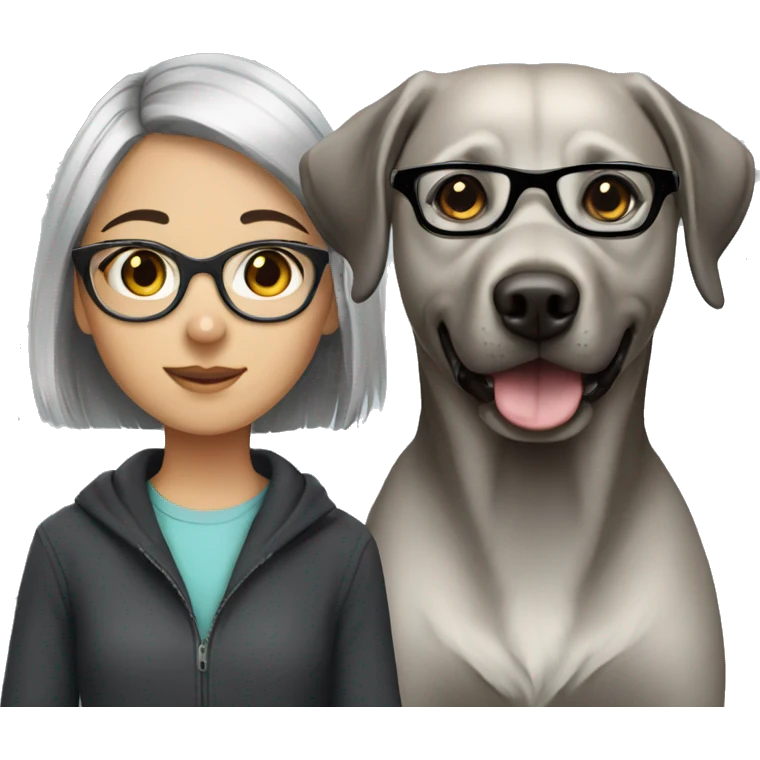 Young grey labrador and girl with glasses and black hair emoji