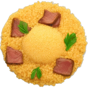 plate of Meal of couscous with meat top view emoji
