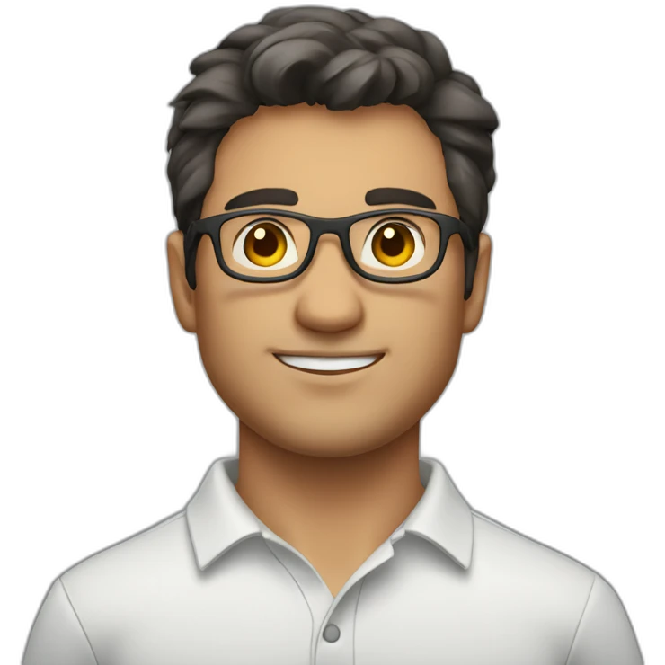 guy with dark hair, a white polo and grey glasses emoji