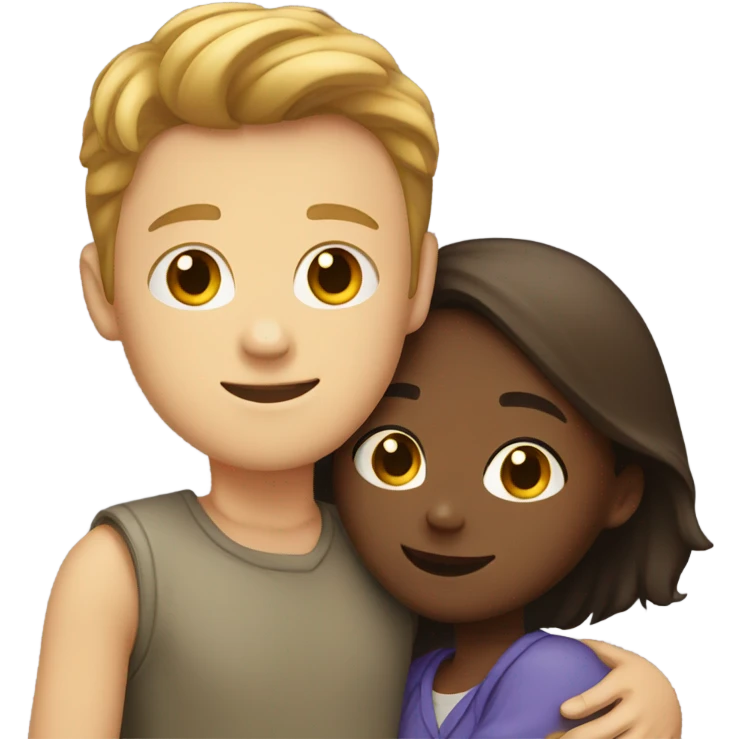 White Boy and brown girl hugging  emoji