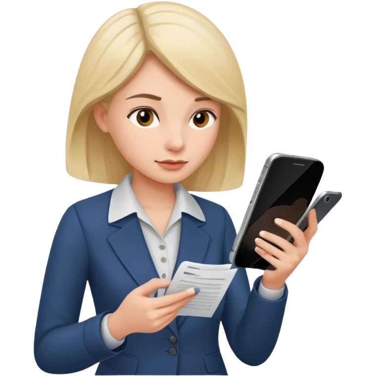 same woman but leaving documents and using the phone emoji