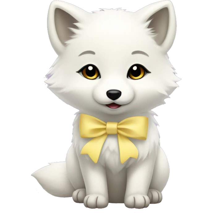 baby arctic fox with a pastel yellow collar and bow emoji