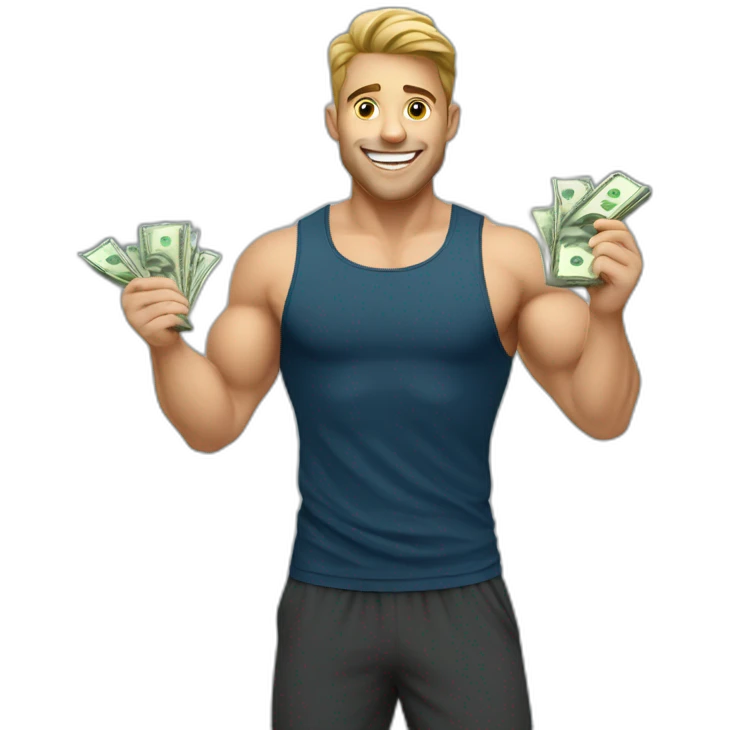 happy personal trainer man with money emoji