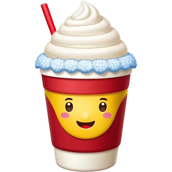 LINE emoji style transparent MEGA COFFEE cup with shaved ice, red beans, milk drizzle, ‘MEGA’ in yellow bold letters, no facial features, minimal and tidy emoji
