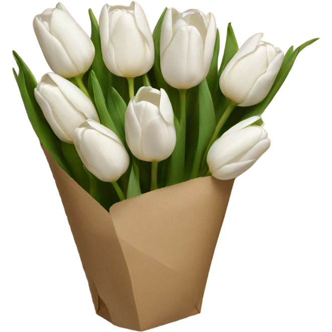 White tulips in brown paper emoji
