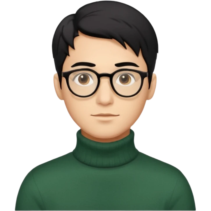 Создай эмодзи, мужчина, 26 лет, стрижка side-part, чёрные волосы, карие глаза, свитер-гольф, смуглый цвет кожи, очки emoji