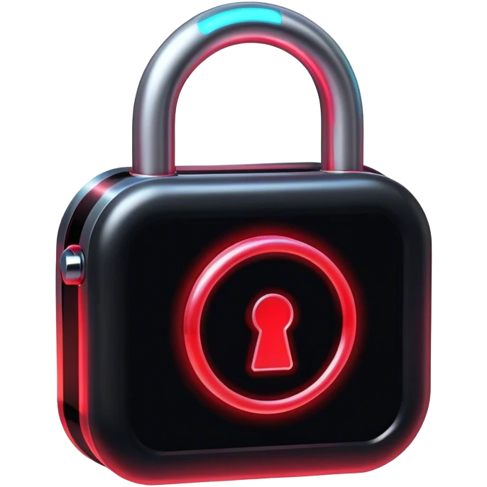 Holographic and glassmorphic black lock, red neon inside emoji