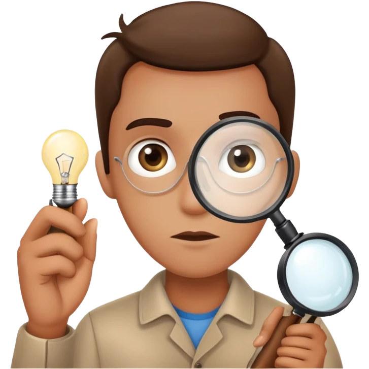 curious person with magnifying glass and lightbulb emoji