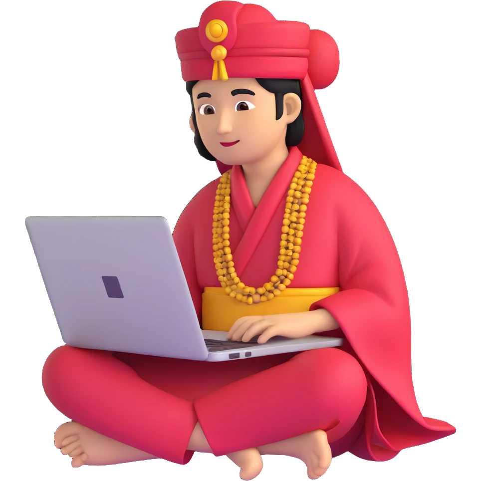 Indonesian person in traditional clothing using laptop emoji