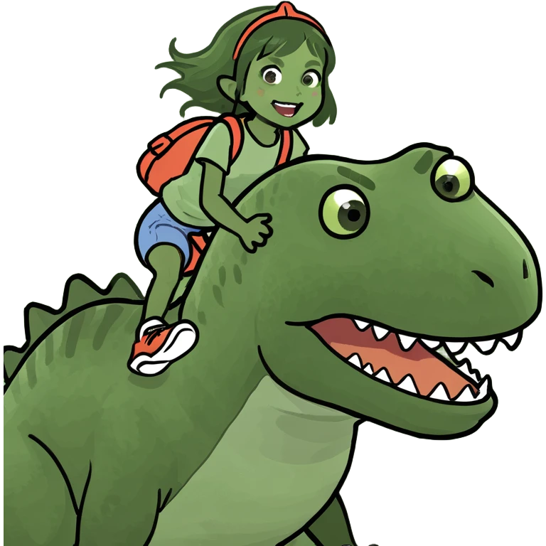 A girl riding a dinosaur  emoji