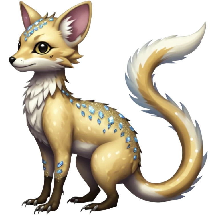 Feral Rare Fantasy cool handsome badass  sparkly shiny Vernid-Trico-species by LiLaiRa, random markings, tufted tail, tufted ears, full body emoji