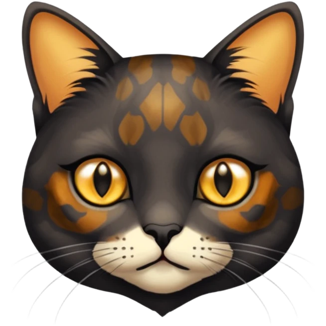 mostly black tortoiseshell cat, gold eyes, british emoji