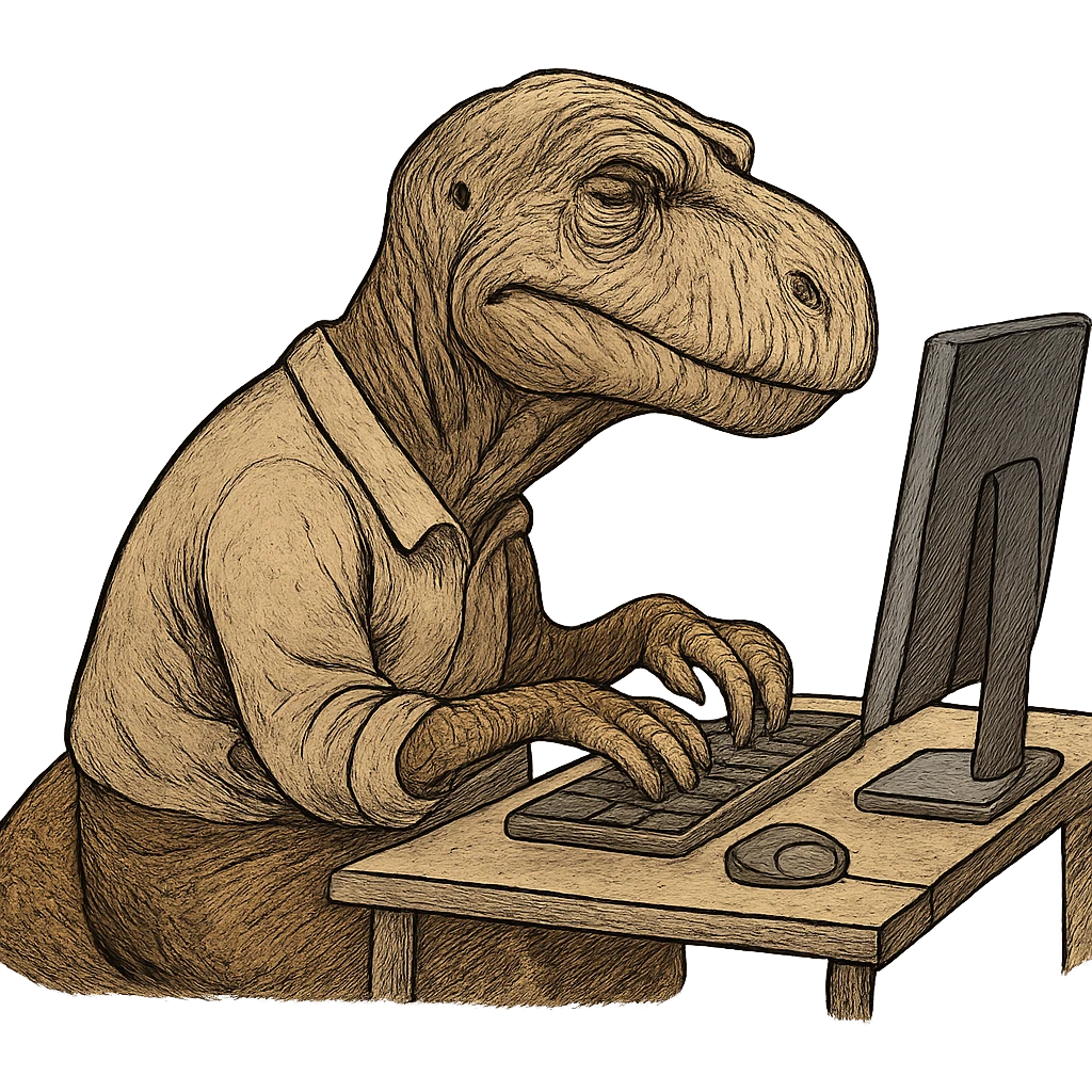old dinosaur working at a computer emoji